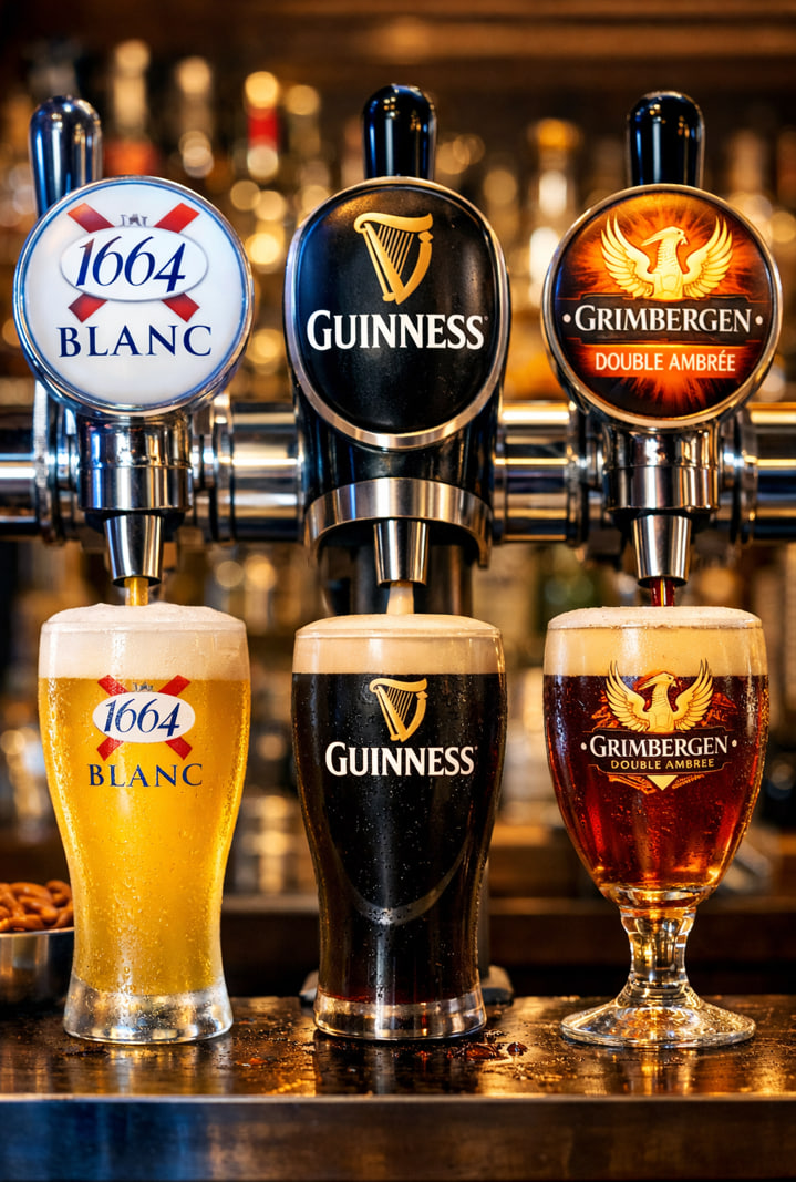 Piwo z kranu — Kronenbourg 1664 Blanc, Guinness, Grimbergen